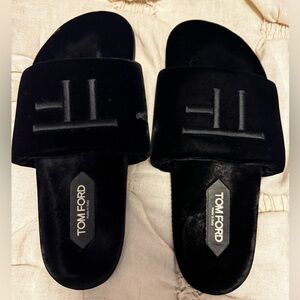 Tom Ford Black Velvet Slide Sandals